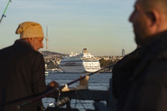 Istanbul, Turkey. November 14th 2023 A huge cruise ship carrying tourists moored at the entrance to