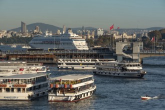 Istanbul, Turkey. November 14th 2023 A cruise liner carrying tourists moored at the entrance to the