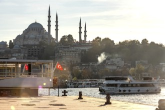 Istanbul, Turkey. November 14th 2023 View of Suleymaniye Mosque from the Halic ferry port at