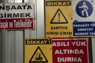 Istanbul, Turkey. May 17th 2012. Construction site warning signs, central Istanbul, Turkey