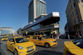 Istanbul, Turkey. June 13th 2022 Turkish taxi service in Taksim square at the beginning of Istiklal