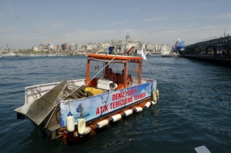 Istanbul, Turkey. April 11th 2012 Collecting waste from the Bosporus and Golden Horn, Istanbul,