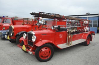 Volvo veteran fire truck built in 1933 at fire truck rally in Ystad, Skåne County, Sweden,