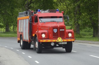 Scania veteran fire truck built in 1974 at fire truck rally in Ystad, Skåne County, Sweden,