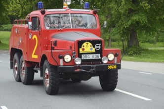 Volvo veteran fire truck built in 1956 at fire truck rally in Ystad, Skåne County, Sweden,