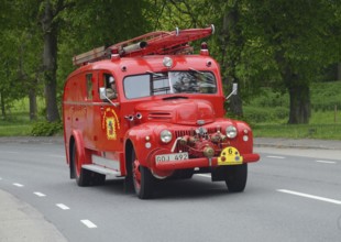 Ford veteran fire truck built in 1947 at fire truck rally in Ystad, Skåne County, Sweden,