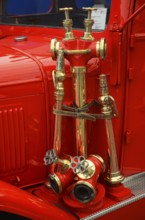 Nozzles on veteran fire truck in Ystad, Skåne County, Sweden, Scandinavia