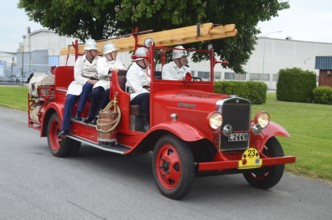 Volvo veteran fire truck built in 1934 at fire truck rally in Ystad, Skåne County, Sweden,