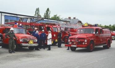 Veteran fire trucks at fire truck rally in Ystad, Skåne County, Sweden, Scandinavia