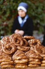 Freshly baked Turkish Simit, a sesame seed bagel type bread roll sold from street carts, a