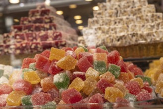 August 2nd 2021 Istanbul, Turkey Turkish Delight in a Shop Window Cafes, Bars and Restaurants in