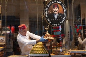Istanbul, Turkey. November 30th 2019 Hafiz Mustafa baklava sweet shop along Istiklal Street,