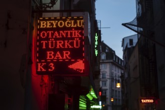 Istanbul, Turkey. October 18th 2021 Illuminated sign for a traditional Turku Bar in the