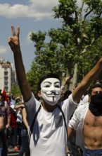 Istanbul, Turkey. June 1st 2013 V for Vendetta, Gezi Park protestor wearing Guy Fawkes mask and