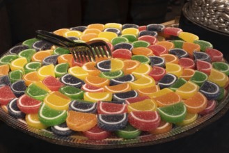 August 2nd 2021 Istanbul, Turkey Turkish Candy in a Shop Window Cafes, Bars and Restaurants in the