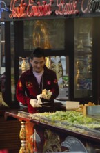 Istanbul, Turkey. December 19th 2014 Fish sandwich's being sold from a boat on the Golden Horn,