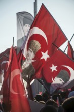Taksim Square, Istanbul, Turkey. July 24th 2016 Turkish flag waving supporters after the Akp
