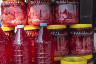 August 2nd 2021 Istanbul, Turkey Traditional Turkish Pickle Juice for sale at a street vendors