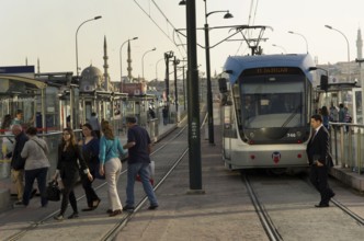 Istanbul, Turkey. April 25th 2012 Turkish commuters at Karakoy tram station, near the Galata Bridge