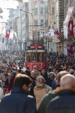 Istanbul, Turkey. November 30th 2019 A traditional Turkish tram along a crowded Istiklal street,