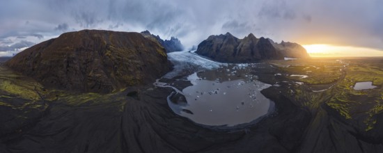A breathtaking panoramic view of Vatnajokull National Park in Iceland, capturing dramatic