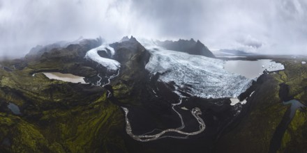A breathtaking panoramic view of Vatnajokull glaciers in Iceland's Highlands Features vast ice