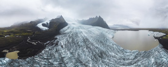 A breathtaking panoramic view of Vatnajokull National Park, showcasing the majestic glacier against