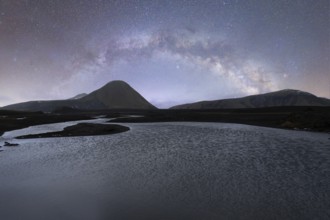 A breathtaking view of the Milky Way arching over a serene Icelandic landscape The clear, starlit