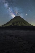 A striking view of an Icelandic mountain silhouetted against the vibrant Milky Way The serene night