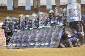 Personnel of the Rapid Action Force (RAF), a specialised unit of the Central Reserve Police Force,