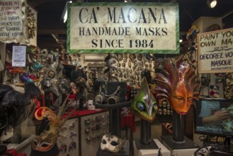 Shop window with handmade carnival masks, Venice, Veneto, Italy