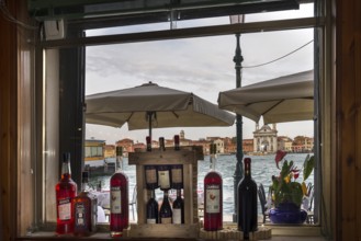 View from a restaurant window of Venice, Giudecca, Veneto, Italy