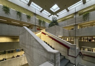 Concrete staircase, Ruhruniversität RUB library, Bochum, Ruhr area, North Rhine-Westphalia, Germany