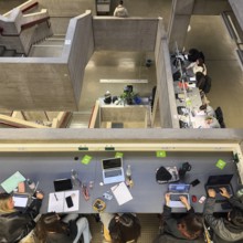 Students in the stairwell of the Ruhr University Library, abbreviated RUB, Bochum, Ruhr region,