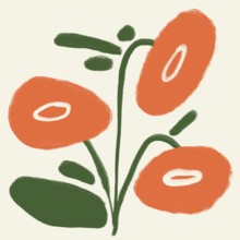 A fresh and vibrant illustration featuring stylized orange spring flowers with green leaves