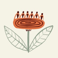 A stylized image of an abstract spring flower, rendered in warm pastel colors, featuring a unique