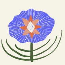A vivid digital illustration of a spring flower, featuring a large blue petal with textured lines