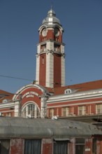 Burgas, Bulgaria, September 7th 2020 The clock tower of Burgas city central railway train station,