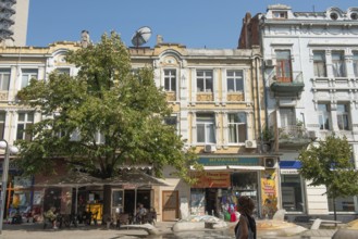 Burgas, Bulgaria, September 25th 2020 The pretty architecture of Tsar Peter Street in Burgas city