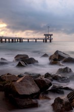 Burgas, Bulgaria, September 25th 2020 Sunrise over the Pier at the Sea Garden in the Bulgarian city