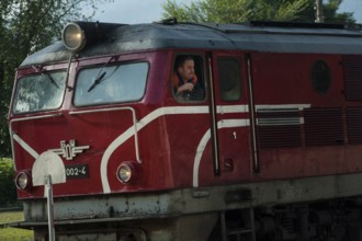 Velingrad, Bulgaria, March 7th 2018 Train driver Velingrad station Bulgaria