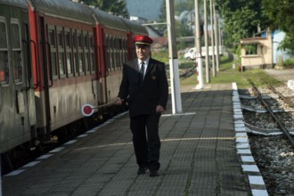 Velingrad, Bulgaria, March 7th 2018 Station master Velingrad train station Bulgaria