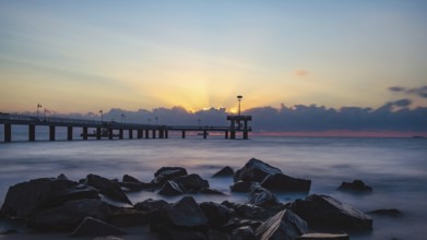 A beautiful sunrise over the pier at Burgas on the Black Sea coast of Bulgaria