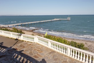 Burgas, Bulgaria, September 25th 2020 The iconic landmark of Burgas Pier, the Sea Garden near the