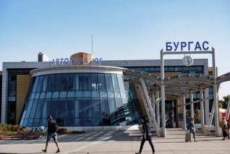 Burgas, Bulgaria, September 25th 2020 The busy entrance to the main bus station near the Port of