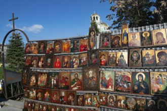 Sofia, Bulgaria, March 30th 2019. Religious Icons for sale at a flea market near Alexander Nevski