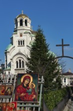 Sofia, Bulgaria, March 30th 2019. Religious Icons for sale at a flea market near Alexander Nevski