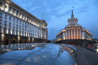 Sofia, Bulgaria. June 2nd 2018 Moody night view of the Former Communist Party Building, Sofia,