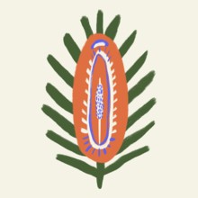 An abstract, colorful illustration depicting the vibrant and vivid interior of a spring flower, set