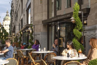 Budapest, Hungary. October 1st 2023 Cafe culture near St Stephens Basilica, Kollazs Brasserie &